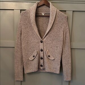 J. Crew Lambswool Button Front Cardigan Sweater Tan Shawl Collar Size Small